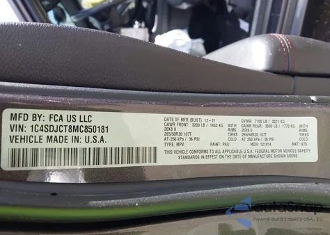 2021 Dodge Durango R/T Awd from USA, damaged, VIN 1C4SDJCT8MC850181